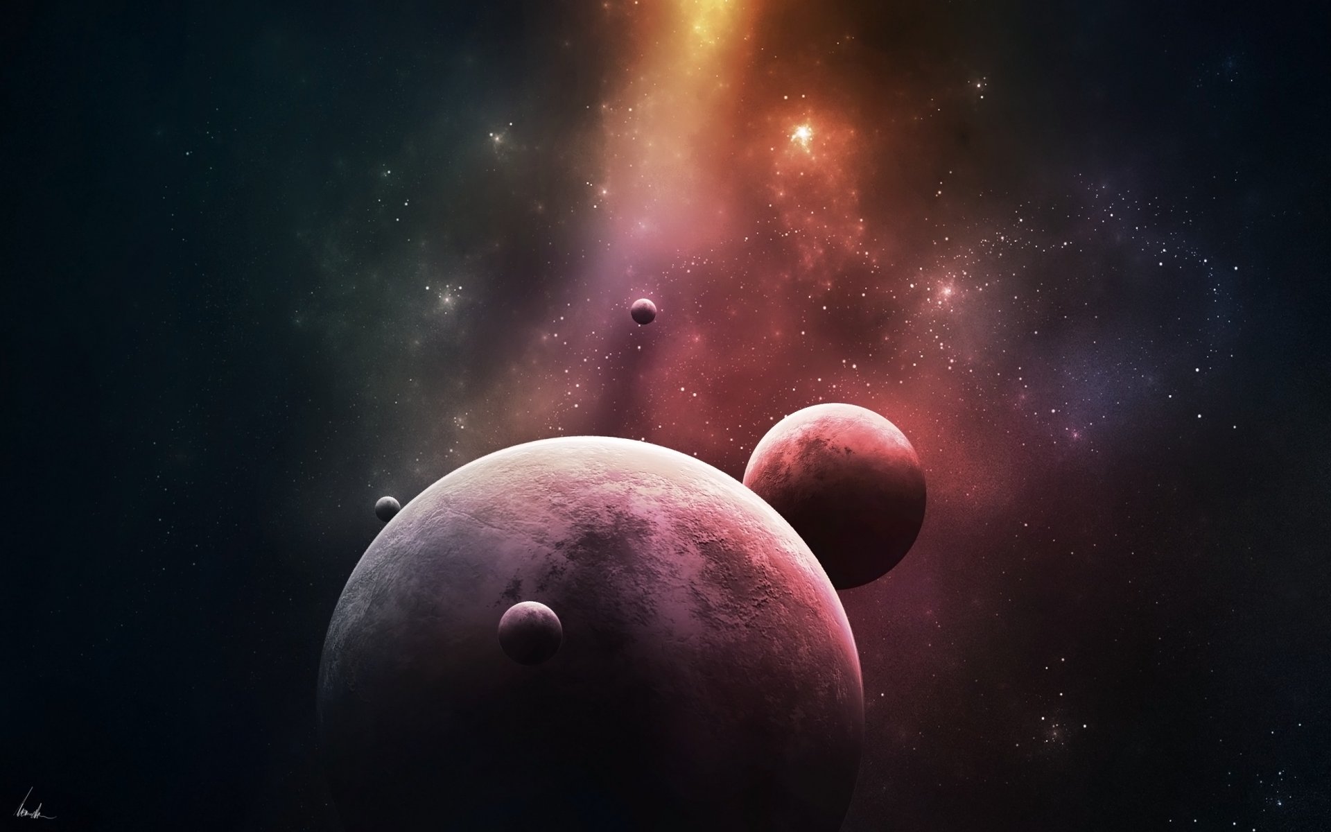 espacio planeta satélites nebulosa luz
