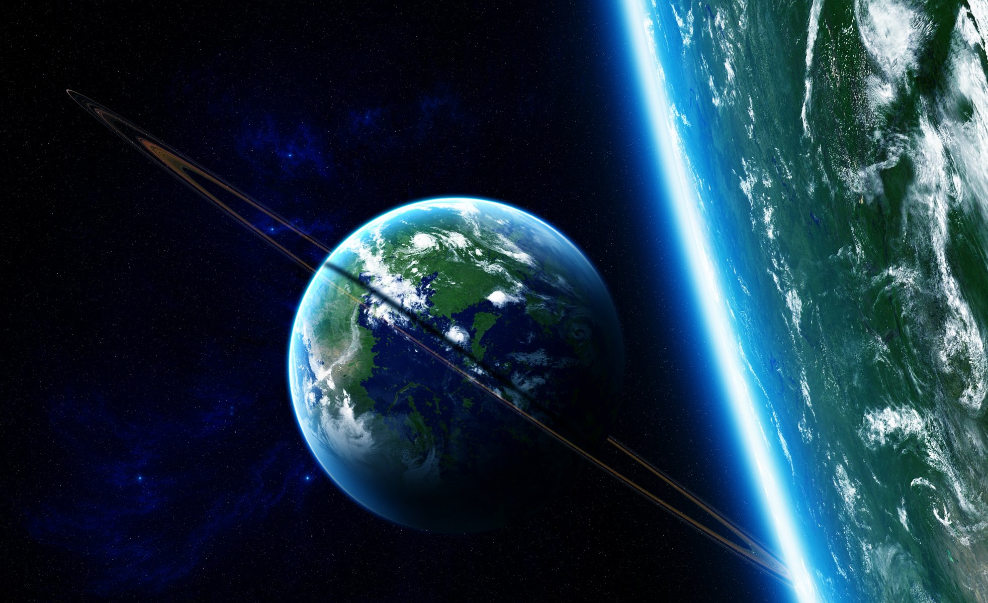 planète antenne parabolique atmosphère anneaux étoiles