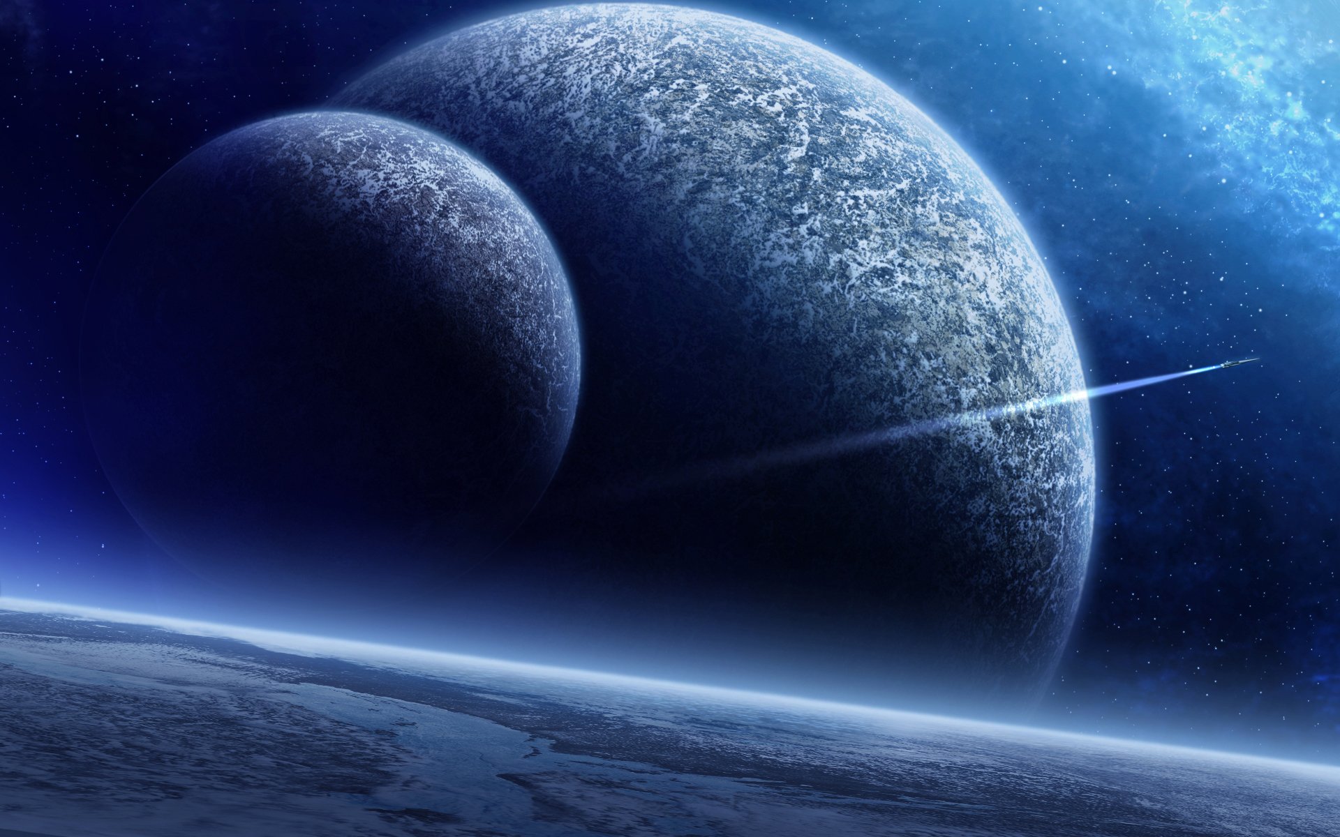world surface satellite spaceship light