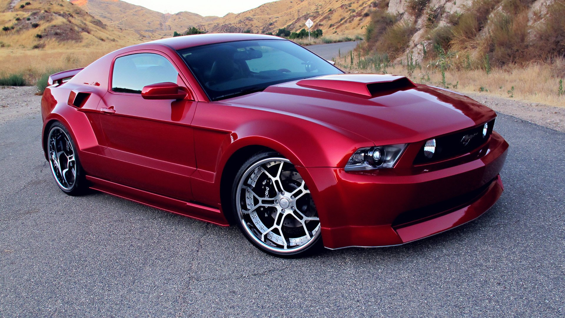 wide body kit ford mustang gt red drives tuning