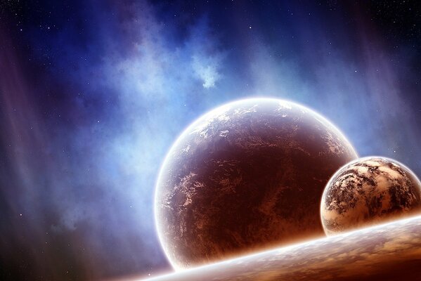 Dos planetas gaseosos en el fondo del otro