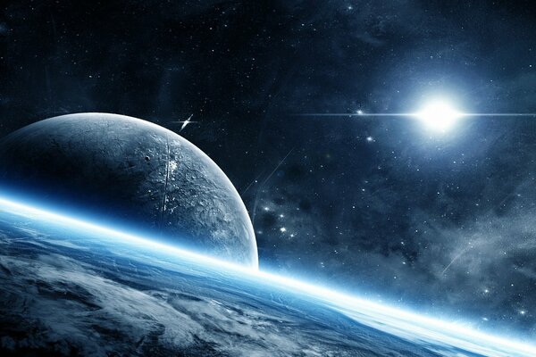 In space, the atmosphere is filled with space, planets are glowing