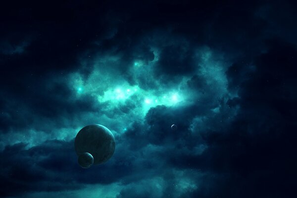 A planet with a satellite on the outskirts of the galaxy
