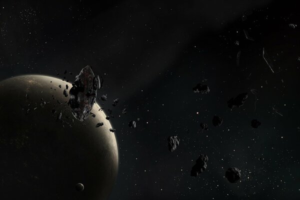 Planeta Księżyc jest otoczona szczątkami asteroid i gwiazd