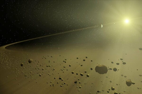 Asteroids fly past planets in space
