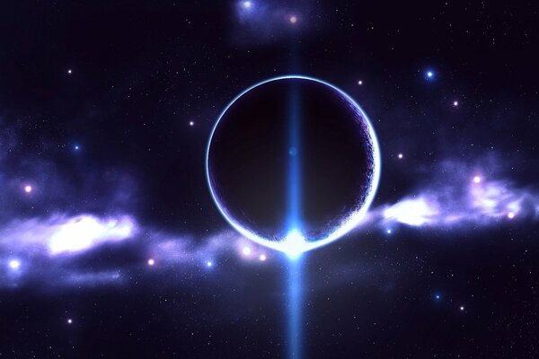 Il bagliore del pianeta nella nebulosa con le stelle