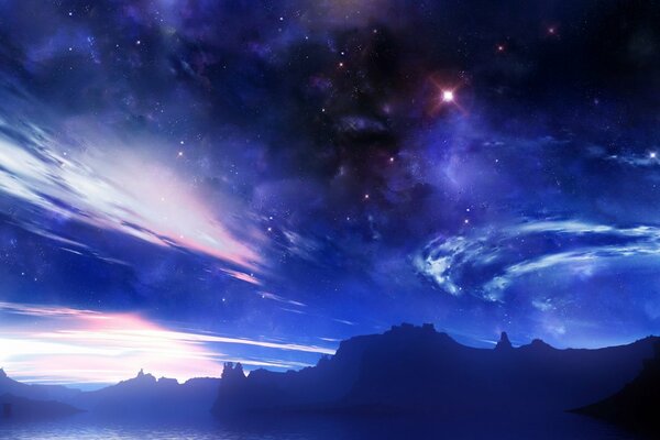 Shining in the sky of stars and clouds