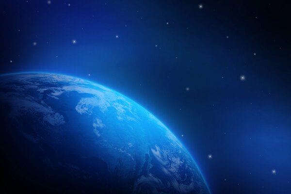 Der Rand des blauen Planeten im Sternenraum