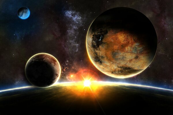Planets of the solar system in the cosmic sunrise
