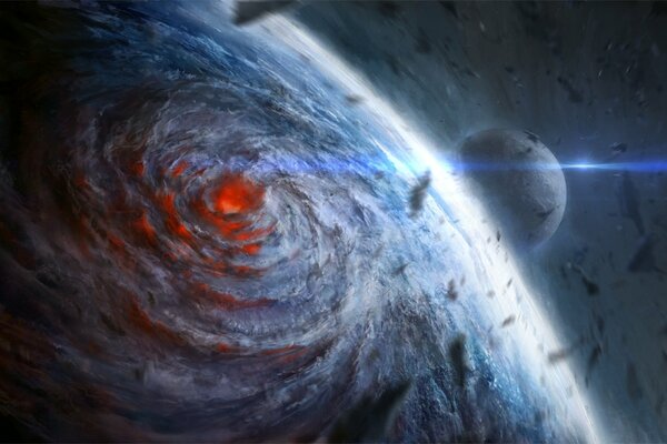 Kosmischer Hurrikan in der Mitte des Trichters Steine