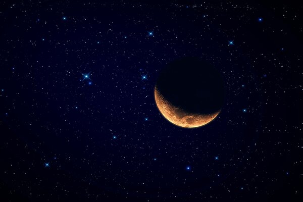 The dark side of the moon against the background of stars