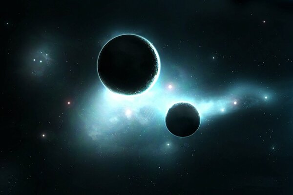 A planet with a satellite in boundless space