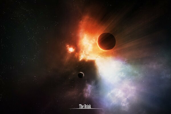 Paisaje espacial. Exoplaneta con satélite natural