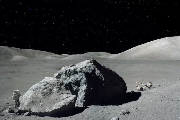 Les astronautes explorent la surface lunaire