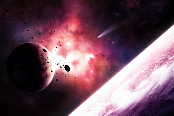 View of space: planets, comets, asteroids and nebulae