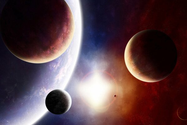 Il pianeta e le sue lune in tutta la bellezza, tutte le luci dello spazio