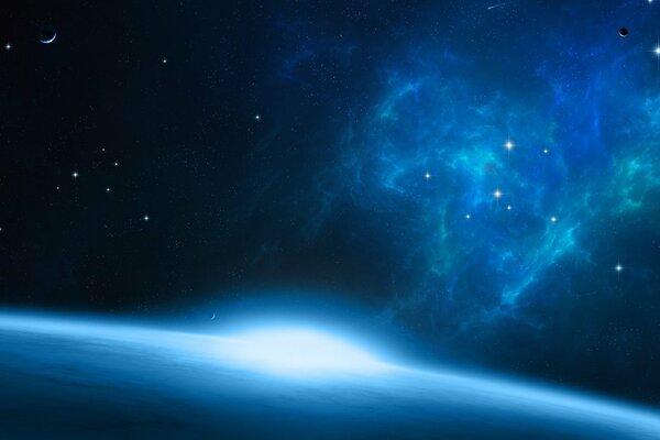 Nébuleuse dans l espace sur fond de planètes et d étoiles