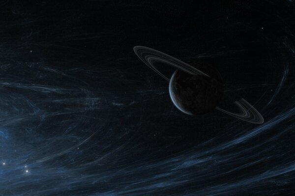 Planet in Ringen im Raum vor dem Hintergrund der Sterne