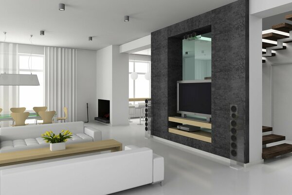 Two-storey villa. Wood and marble