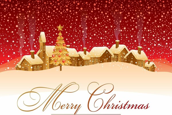 Merry Christmas New Year card in red tones
