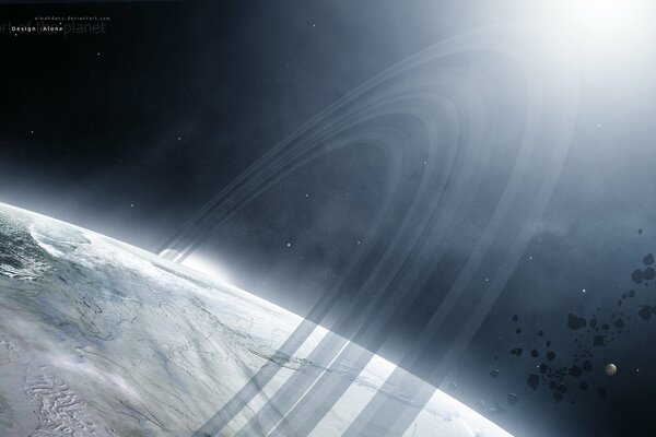 Ice rings orbiting the planet