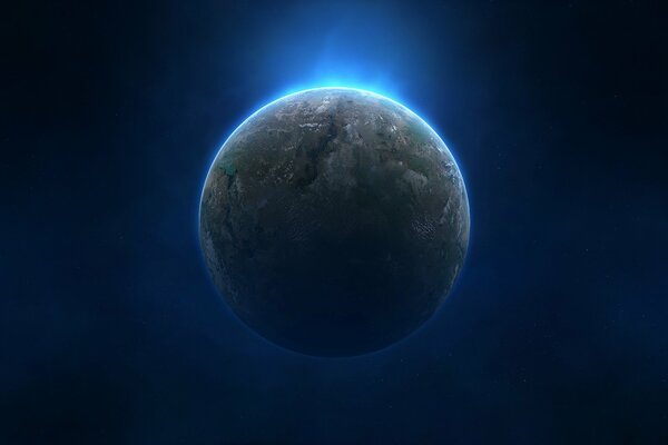 Pianeta blu circondato dalla nebbia