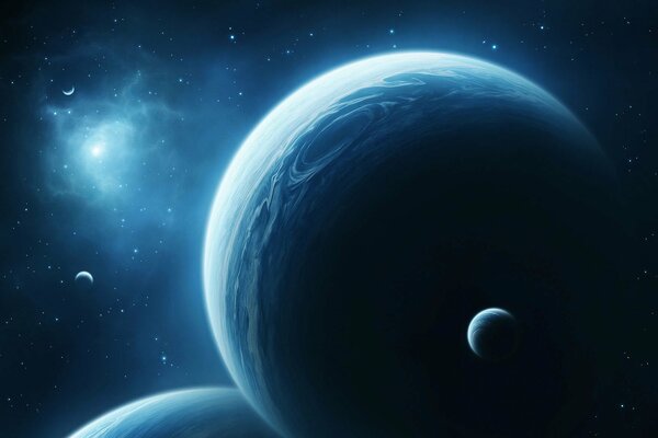 Paesaggio comico dei pianeti sullo sfondo della nebulosa