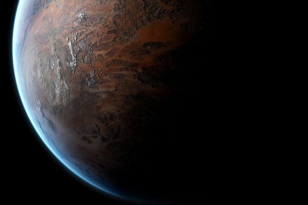 The space of the planet is relief, the surface is filled with light, the atmosphere is dark