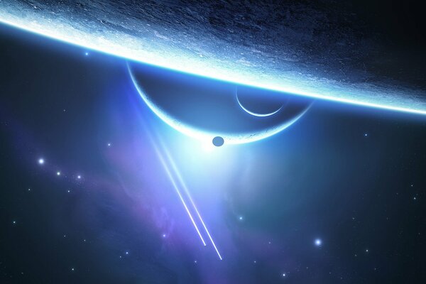 En el espacio, los planetas brillan maravillosamente con cometas