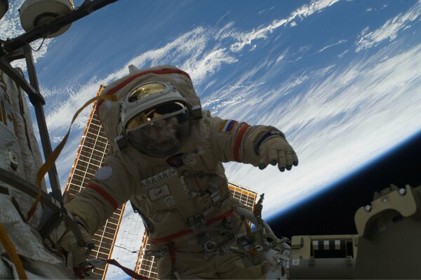 Russian cosmonaut in outer space