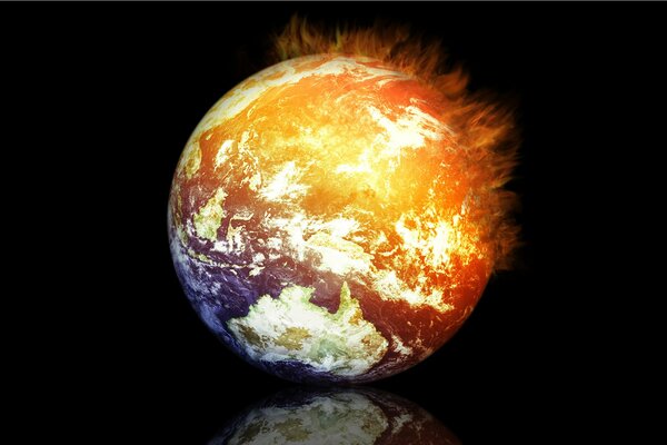 Feurige Bewegung unseres Planeten auf schwarzem Hintergrund