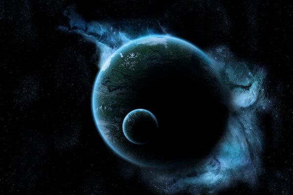 Bagliore del pianeta contro l oscurità del cielo