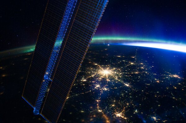 Night city lights from outer space
