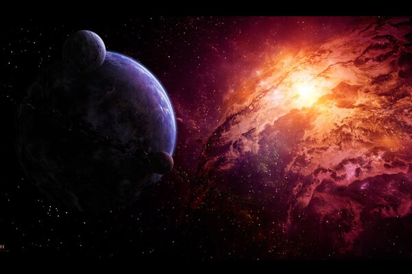 A planet on the background of a nebula and stars