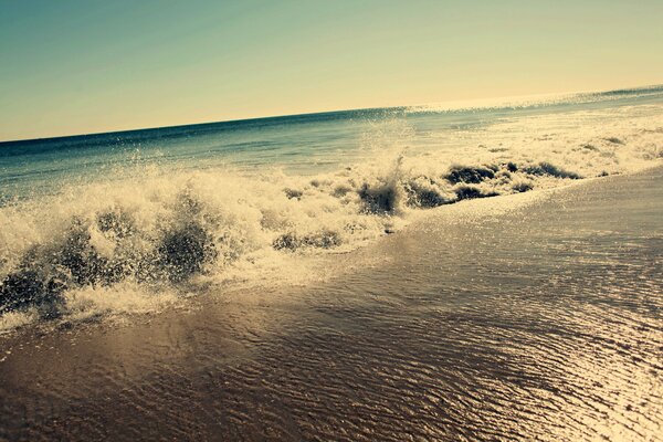 Les vagues battent la côte de sable