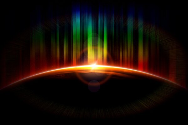 Multicolored radiance in space. Planet Earth