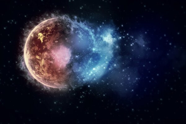 Explosion colorée d une planète dans l espace