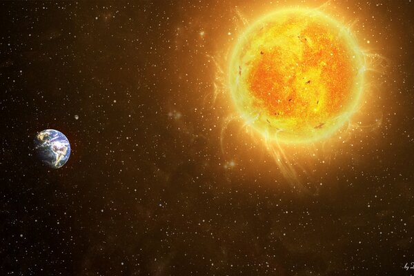 Yellow sun in the night sky