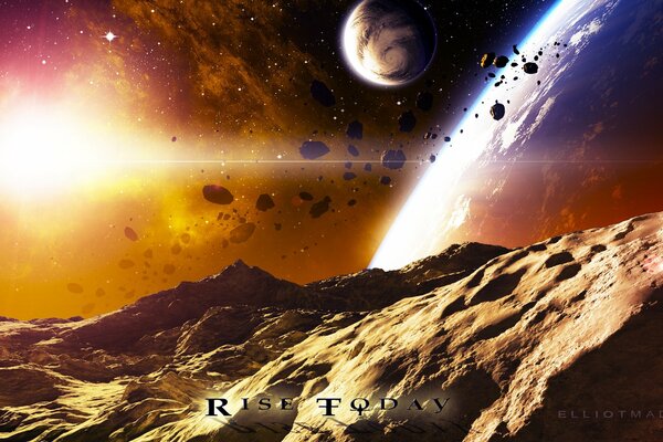 Astéroïdes et étoiles sur fond d étoile