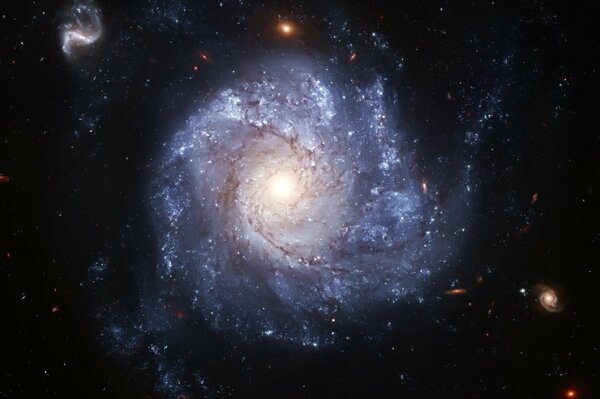Hubble nebula in space through a telescope