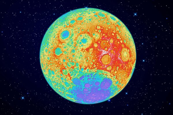 Color image of the moon on a background of stars