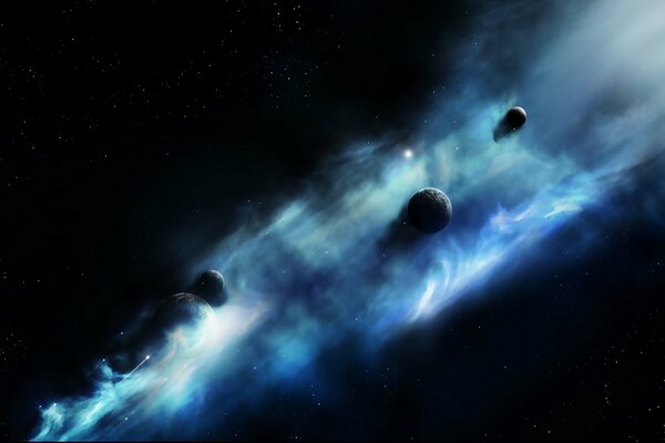 Cuatro planetas oscuros en la nebulosa Galáctica azul