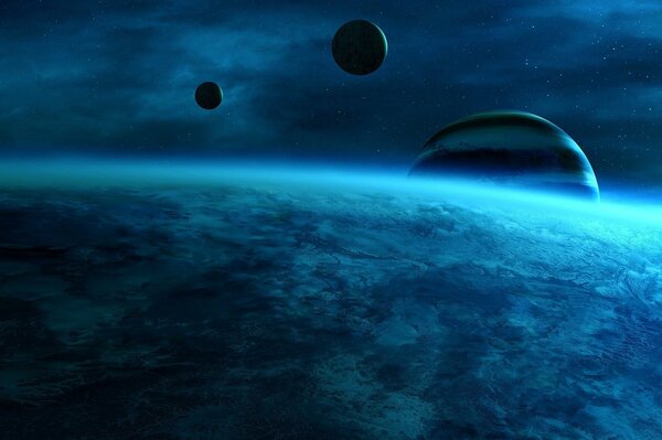 Planets in blue outer space