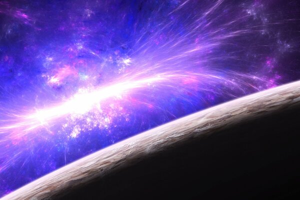 Glow in the nebula in the atmosphere near the surface of the planet