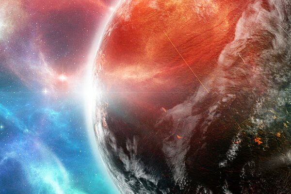 A spaceship in space panorama