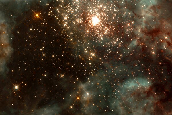 Maroon nebula with stars in space