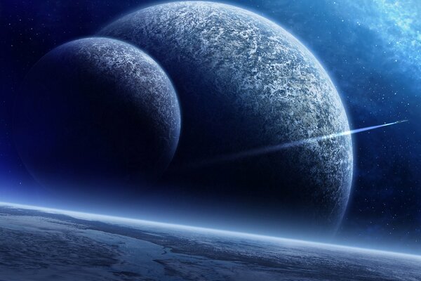 Navicella spaziale sopra la superficie del pianeta