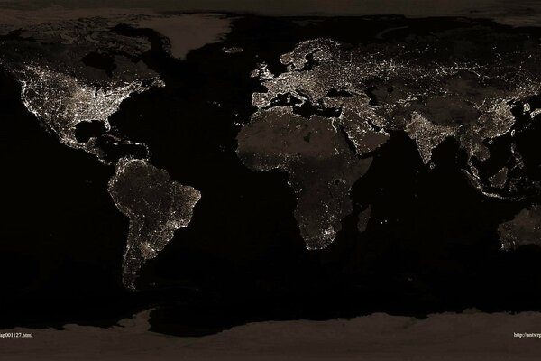 Carte des pays, des villes, des continents et des océans