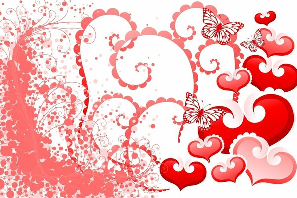 Patrón de mariposas rojas y corazones