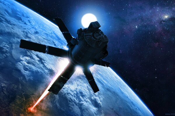 Le satellite émet un faisceau laser sur le blocage